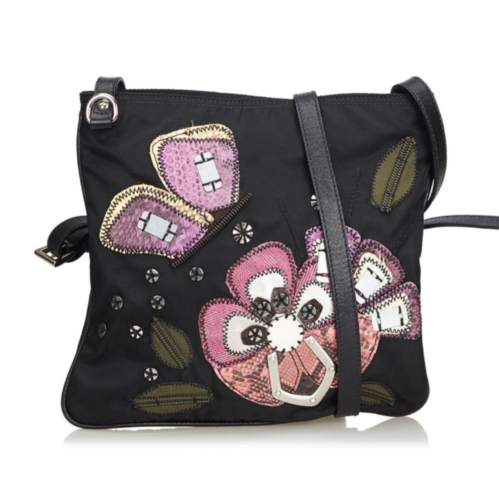 Prada Crossbody Embellished Black Nylon Bag